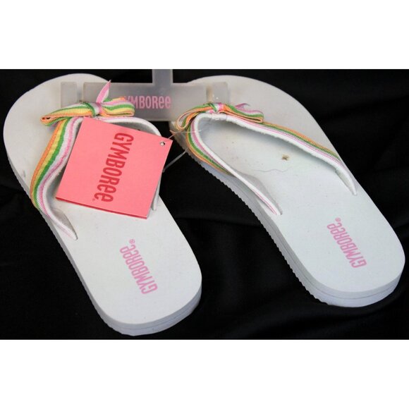 2006 Gymboree Tutti Fruity Flip Flips sz 2 Summer White Stripe Bow Pool Beach - Picture 4 of 5